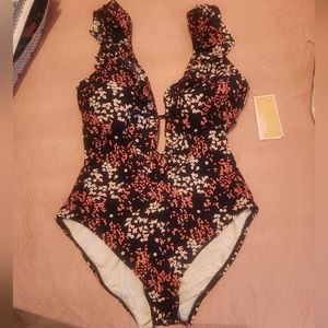 Nwt Michael Michael Kors Ruffle Deep V SwimSuit size 12